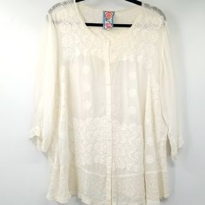 Johnny Was Cream Embroidered Blouse
